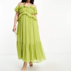 Elegant Lime Green Ruffle Dress